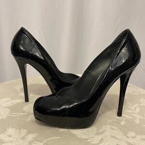 Stuart Weitzman Bkack Leather Patent Peep-toe Pumps Heels Size 9 M